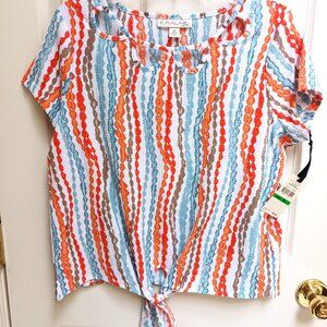 NWT Petite Emaline Philadelphia Wavy Stripe Tie Front Short Sleeve Tee PL